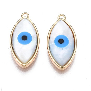 Shell Pendants, with Real 18K Gold Plated Brass Findings and Synthetic Turquoise, Nickel Free, Evil Eye, Deep Sky Blue, 20x9.5x4mm, Hole: 1.2mm