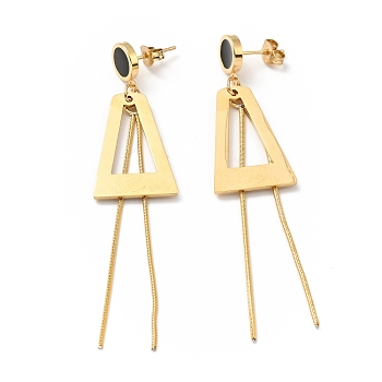 Enamel Triangle with Long Tassel Dangle Stud Earrings with 316 Stainless Steel Pins, Vacuum Plating 304 Stainless Steel Jewelry for Women, Golden, 70mm, Pin: 0.7mm