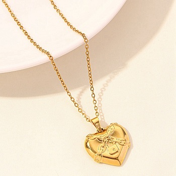 Love Heart Stainless Steel Pandant Necklace, Golden, Lock, 15.75 inch(40cm)