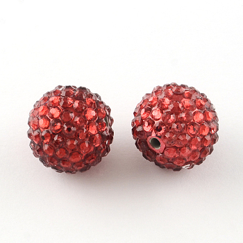 Transparent Resin Rhinestone Graduated Beads, with UV Plating Acrylic Round Beads Inside, Red, 12mm, Hole: 2~2.5mm