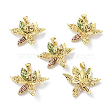 Real 18K Gold Plated Colorful Flower Brass+Cubic Zirconia Pendants