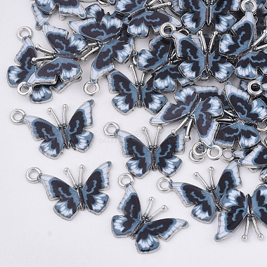 Platinum Gray Butterfly Alloy+Enamel Pendants