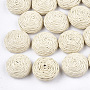 Handmade Woven Decorations, Paper Imitation Raffia Covered with Wood, Half Round/Dome, Antique White, 22~23x9~10mm