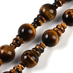Natural Tiger Eye 3-Hole Guru Beads Strands, for Buddhist Jewelry Making, T-Drilled Beads, Gourd, 20x12mm, Hole: 1.8mm and 2mm(G-H064-E04-01)