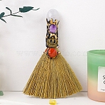 New Natural Quartz Crystal Rolling Stone Broom Hand Crystal Raw Stone Handmade Magic Broom Halloween Decoration Wholesale, 160~170mm(PW-WG45A77-01)