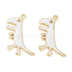 Rack Plating Alloy Enamel Pendants, Golden, Dinosaur Charm, White, 29.5x22x2mm, Hole: 2mm(FIND-Q099-01G-04)