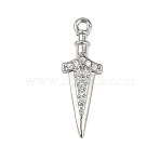 Brass Micro Pave Clear Cubic Zirconia Pendants, Cadmium Free & Nickel Free & Lead Free, Sword Charms, Platinum, 19.5x6.5x2.5mm, Hole: 1.2mm(KK-L238-14P)
