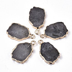 Natural Labradorite Pendants, with Light Gold Plated Edge and Iron Loop, Nuggets, 19~21x12x3mm, Hole: 1.6mm(G-N326-41D)