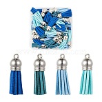 60Pcs 4 Colors Faux Suede Tassel Pendant Decorations, with Platinum CCB Plastic Cord Ends, Blue, 33~35x10mm, Hole: 2.5mm, 15pcs/color(FIND-LS0001-04A)