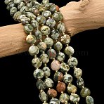 Natural Rhyolite Jasper Beads Strands, with Seed Beads, Faceted Coin Beads, Flat Round, 6~6.5x4mm, Hole: 1.2mm, about 49~52pcs/strand, 15.35~15.75''(39~40cm)(G-K389-B87-01)