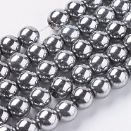 Silver Plated Magnetic Synthetic Hematite Round Beads Strands, Size: about 8mm in diameter, hole :1mm(X-G-H1098-1)