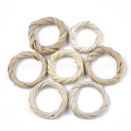 Handmade Reed Cane/Rattan Woven Linking Rings, For Making Straw Earrings and Necklaces, Ring, Antique White, 28~34x6~7mm, Inner Diameter: 17~25mm(X-WOVE-T006-004B)