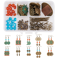 SUNNYCLUE DIY Sun & Moon Themed Earring Making Kits, Including Alloy Pendants & Beads, Brass Linking Rings & Earring Hooks & Jump Ring, Iron Pins, Antique Bronze, 28x24x2mm, Hole: 2mm, 4pcs(DIY-SC0013-66)