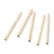 Brass Tube Beads, Long-Lasting Plated, Faceted Tube, Real 24K Gold Plated, 35x2mm, Hole: 1.2mm(KK-Y003-77C-G)