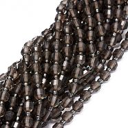 Natural Smoky Quartz Beads Strands, with Seed Beads, Faceted, Bicone, Double Terminated Point Prism Beads, 5~7x6mm, Hole: 0.8mm, about 48pcs/strand, 15.55 inch(39.5cm)(G-O201B-37)