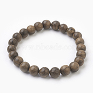 Natural Dyed Sandalwood Beads Stretch Bracelets, Round, Burlap Packing, Sienna, 2 inch(5.1cm), Bag: 12x8.5x3cm(BJEW-JB03843-01)