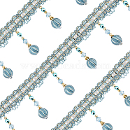 Polyester Silk Ribbon, with Plastic Beads, Flat, Flower Pattern, for Curtain Decoration, Gray, 3-5/8 inch(92mm), 13.12 yards(12m)/card, 0.5 card(OCOR-FH0001-09A)