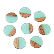 Resin & Wood Pendants, Flat Round, Pale Turquoise, 28.5x3.5~4mm, Hole: 1.5mm(X-RESI-S358-02B-03)