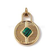 Ion Plating(IP) 304 Stainless Steel with Synthetic Malachite Pendants, Round Lock Charms, Golden, 21x15.5x4.5mm, Hole: 3x4mm(STAS-G307-03G)