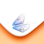 Transparent Resin Pendants, Wing Charms with Gold Foil, Dodger Blue, 25x12mm, Hole: 1.2mm(RESI-TAC0005-023A-13)