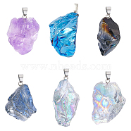 12Pcs 6 Style Natural Amethyst & Crystal Pendants, with Platinum Tone Alloy Finding, Rough Raw, Nuggets, 2pcs/style(G-PH0019-14)