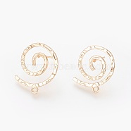 Brass Stud Earring Findings, with Loop, Vortex, Nickel Free, Real 18K Gold Plated, 24x22mm, Hole: 1.5mm, Pin: 0.8mm(X-KK-R058-187G)