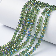Electroplate Transparent Glass Beads Strands, Full Rainbow Plated, Faceted, Rondelle, Spring Green, 3x2mm, Hole: 0.8mm, about 150~155pcs/strand, 15~16 inch(38~40cm)(EGLA-A034-T2mm-G08)
