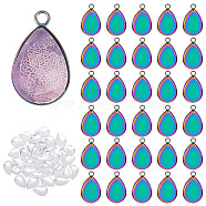 Elite DIY Blank Teardrop Pendant Making Kits, Including 304 Stainless Steel Pendant Cabochon Settings, Glass Cabochons, Rainbow Color, 80Pcs/box(DIY-PH0021-48)