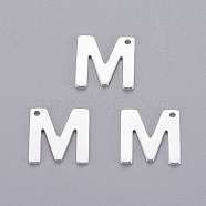 201 Stainless Steel Charms, Letter, Silver Color Plated, Letter.M, 11x10.5x0.7mm, Hole: 1mm(STAS-L232-007M)