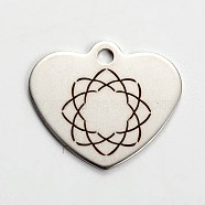Stainless Steel Heart Pendants, with Ring Pattern, Stainless Steel Color, 21x24x1mm, Hole: 2mm(STAS-L165-E02)