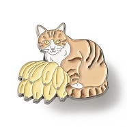 Cat with Banana Enamel Pin, Animal Iron Enamel Brooch for Backpack Clothes, Gunmetal, Sandy Brown, 27.5x30x10.5mm(JEWB-C012-06A)