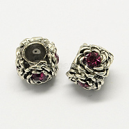 Alloy Rhinestone European Beads, Flower Large Hole Beads, Antique Silver, Amethyst, 12x8mm, Hole: 5mm(MPDL-R036-11E)