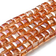 Electroplate Glass Beads Strands, AB Color Plated, Faceted, Cube, Sandy Brown, 7~8x7~8x7~8mm, Hole: 1.5mm, about 97~100pcs/strand, 70~71cm(EGLA-D018-8x8mm-50)