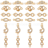 ARRICRAFT 24Pcs 6 Style Alloy Connector Charms, with Crystal Rhinestone, Mixed Shape, Golden, 6.5~9x15~21x2~3mm, Hole: 1.4~1.6mm, 4pcs/style(ALRI-AR0001-03)