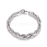 304 Stainless Steel Rope Chain Bracelets, with Lobster Claw Clasps, Stainless Steel Color, 8-1/4 inch(21cm)(BJEW-I274-07S)