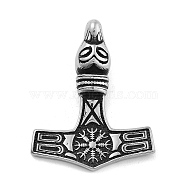 Viking 304 Stainless Steel Pendants, Mjolnir Thor Hammer wiith Helm of Awe Charm, Antique Silver, 37.5x30x10mm, Hole: 5mm(STAS-N105-05A-AS)