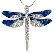 Alloy Enamel Dragonfly Big Pendants, with Crystal Rhinestone, Platinum, Royal Blue, 57x64x5mm, Hole: 2mm(ENAM-L034-03P)
