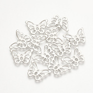 304 Stainless Steel Charms, Cut-Out, Cadmium Free & Lead Free, Hollow, Butterfly, Stainless Steel Color, 10.5x14.5x0.5mm, Hole: 1mm(X-STAS-T015-05)