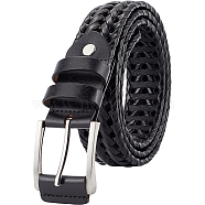 Braided Imitation Leather Chain Belts, with Alloy Clasps, Black, 44-7/8 inch(114cm)(AJEW-WH20020-053B)