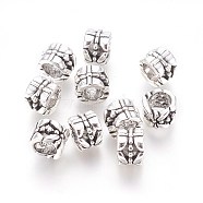 Tibetan Style Alloy Beads, Lead Free and Cadmium Free, Tube, Antique Silver, about 8mm in diameter, 6.5mm thick, hole: 5.5mm(LF0257Y)