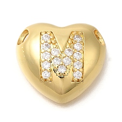 Rack Plating
 Brass Micro Pave Cubic Zirconia Pendants, Cadmium Free & Lead Free, Heart with Letter A~Z Charms, Letter M, 14.5x16x6mm, Hole: 3mm(KK-I722-04G-M)