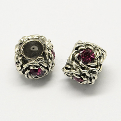 Alloy Rhinestone European Beads, Flower Large Hole Beads, Antique Silver, Amethyst, 12x8mm, Hole: 5mm(MPDL-R036-11E)