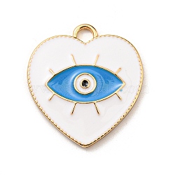 Alloy Enamel Pendants, Golden, Heart with Evil Eyes Charm, White, 26x24x2.5mm, Hole: 3mm(ENAM-D061-01G-01)