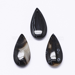 Natural Black Agate Pendants, Drop, Dyed,  32~34x17~18x5.5~6mm, Hole: 2mm(G-K178-26D)