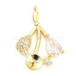 Brass Micro Cubic Zirconia Peg Bail Charms, for Baroque Pearl Making, Leaf, Real 14K Gold Plated, 19x13.5x3mm, Hole: 0.8mm, Pin: 0.7mm(KK-Q794-04B-G)