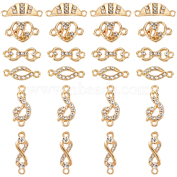 ARRICRAFT 24Pcs 6 Style Alloy Connector Charms, with Crystal Rhinestone, Mixed Shape, Golden, 6.5~9x15~21x2~3mm, Hole: 1.4~1.6mm, 4pcs/style(ALRI-AR0001-03)