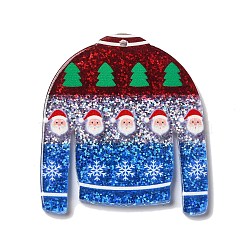 Printed Christmas Theme Acrylic Pendants, Clothes, 40x35x2mm, Hole: 1.5mm(OACR-L018-07D)