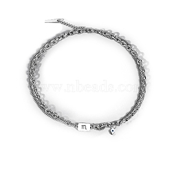 Men's Constellation Stainless Steel Necklace, Cable & Curb Chains Double Layer Necklace, Scorpio, 20.08~31.50 inch(51~80cm)(PW-WG28588-04)