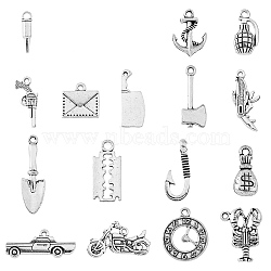 DIY Military Funs Collection Pendant Jewelry Making Finding Kit, Including 96pcs 16 style Alloy & Acrylic Penants, Handcuffs & Gun & Grenade & Axe & Cartridge Shape, Antique Silver, 11~31x9~27x1~8mm, Hole: 1~3mm, 6Pcs/style(DIY-HY0001-43)