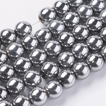 Silver Plated Magnetic Synthetic Hematite Round Beads Strands, Size: about 8mm in diameter, hole :1mm